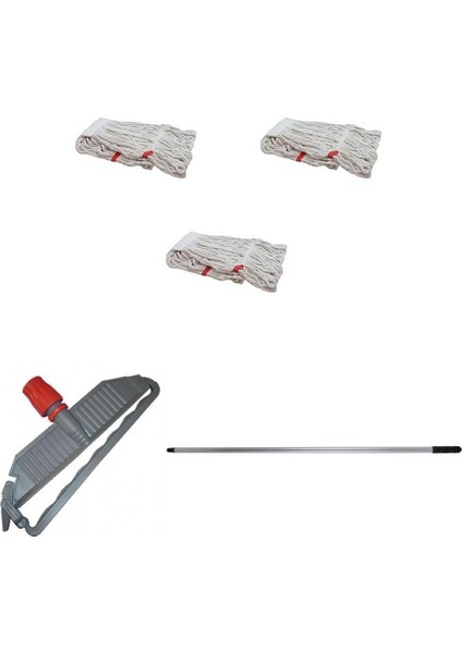 Cod- Ex Geniş Islak Paspas Mop Takımı Seti - 3 Adet Geniş Islak Mop Başlığı Metal Sap Mop Tutucu