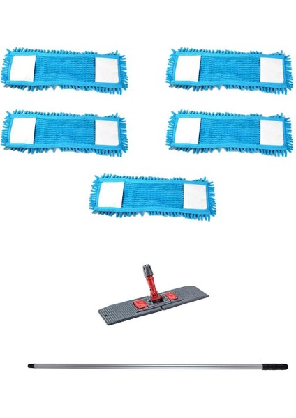 Makarna Şönil Kuru Nemli Palet Tablet Mop Yedek Seti Takımı - 5 Ad Mop + Mop Tutucu + Sap - 50 Cm.