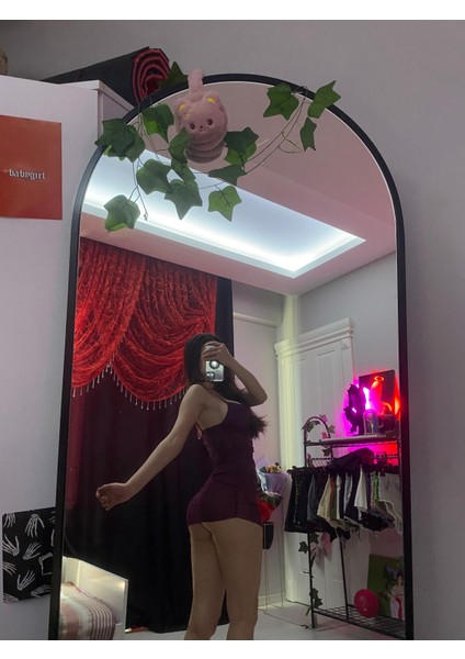 Zincir Detaylı Transparan Mor Mini Gecelik Elbise Takım