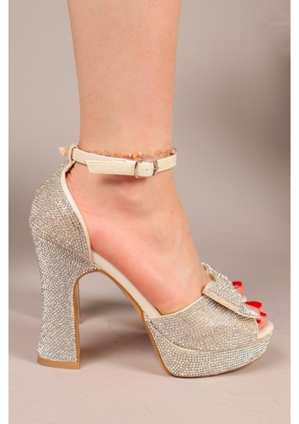 Jelly Taşlı Fiyonklu Platform Topuklu Ayakkabı Sedef fiyatları