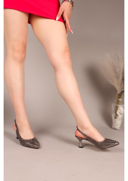 Dova Lazerli Taş Baskılı Stiletto Platin