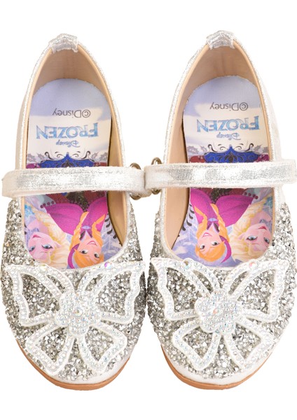 Kız Çoçuk Taşlı Kelebek Detaylı Elsa Figürlü Babet Ayakkabı