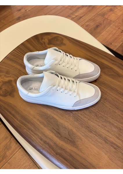 4253 Beyaz Süet Detaylı Hakiki Deri Erkek Sneakers - Erkek Spor Ayakkabı