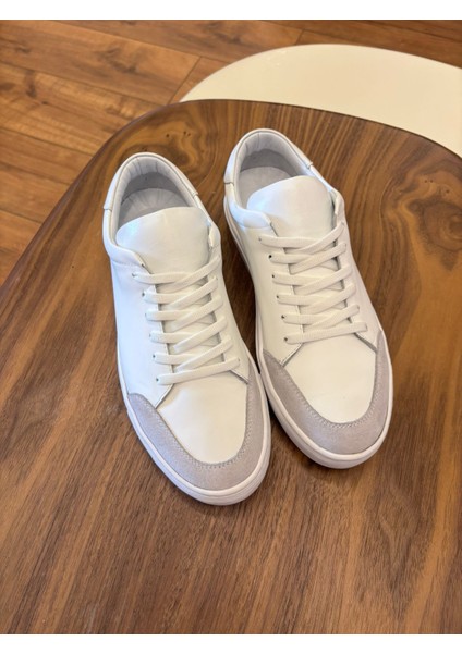 4253 Beyaz Süet Detaylı Hakiki Deri Erkek Sneakers - Erkek Spor Ayakkabı fiyatları