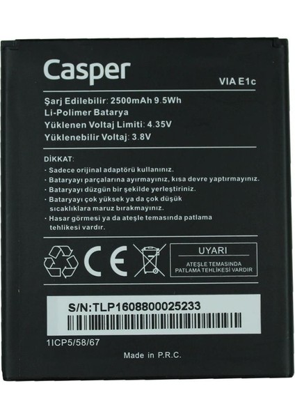 Casper Via E1C Pil Batarya Senalstore