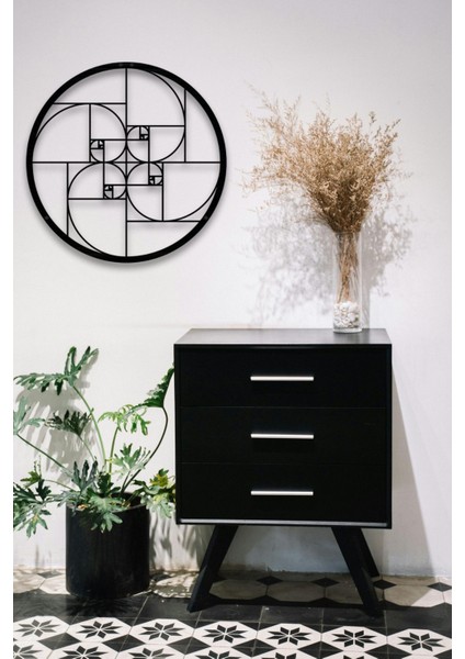 Altın Oran Dekoratif Siyah Metal Duvar Tablosu 60X60CM