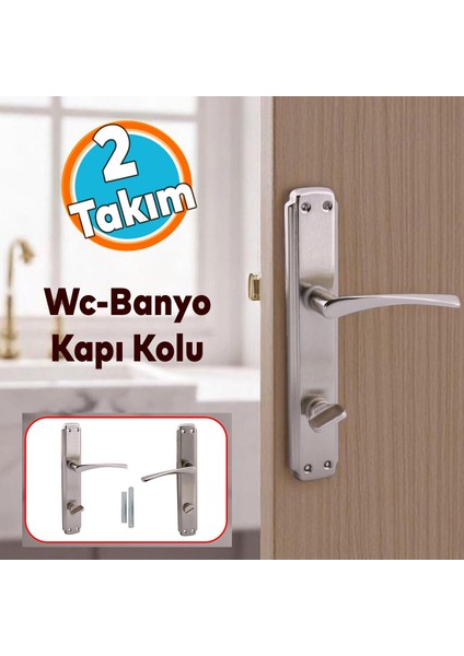 Wc Banyo Kapı Kolu Nikel Inox Aynalı Sağa Sola Uygun Kilitlenebilir Iç Dış Tuvalet Kapısı 2 Takım
