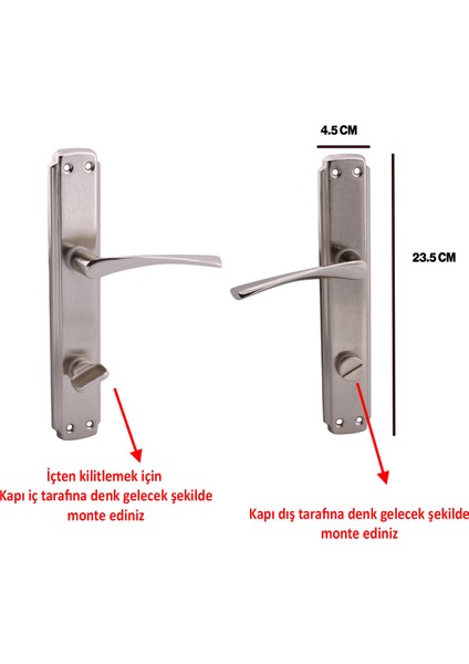 Wc Banyo Kapı Kolu Nikel Inox Aynalı Sağa Sola Uygun Kilitlenebilir Iç Dış Tuvalet Kapısı 2 Takım
