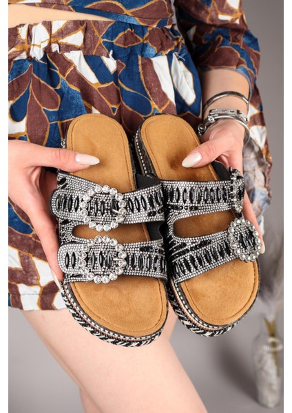 Diamond Taşlı Terlik Siyah