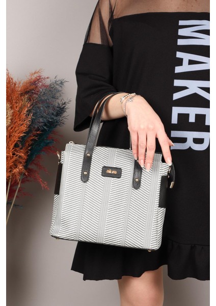 Hasır Baskı Kadın Çanta Siyah modelleri