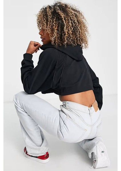 Jordan Sport Fleece Crop Pullover Loose Fit Hoodie Kadın Kapüşonlu Bol Kesim Sweatshirt Siyah fiyatları