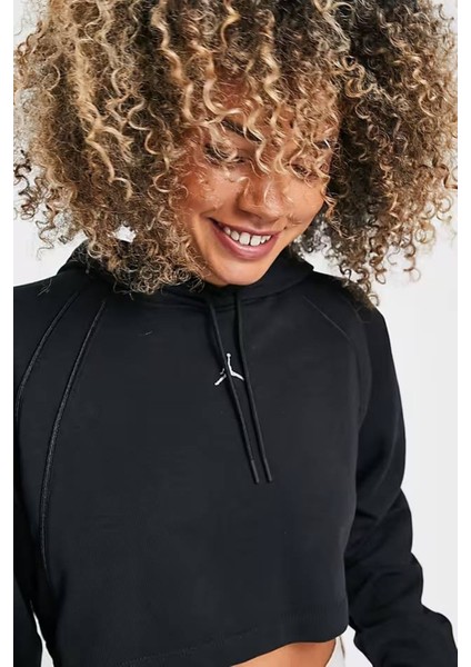 Jordan Sport Fleece Crop Pullover Loose Fit Hoodie Kadın Kapüşonlu Bol Kesim Sweatshirt Siyah modelleri