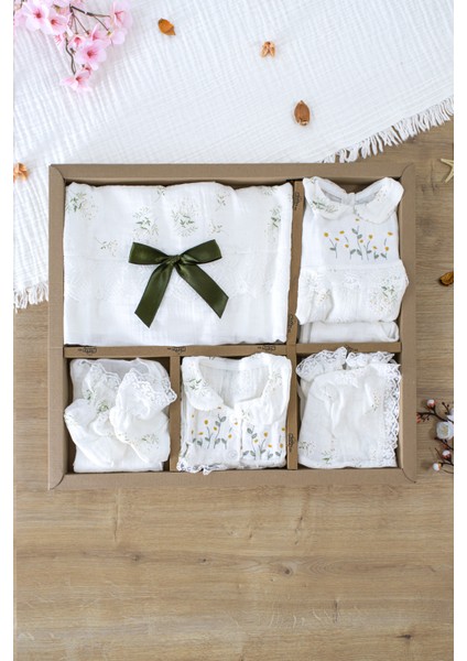 Kız Bebek Yenidoğan Dantelli Süslü Müslin 10 Lu Lüks Hastane Çıkışı Zıbın Seti STL6997 fiyatları