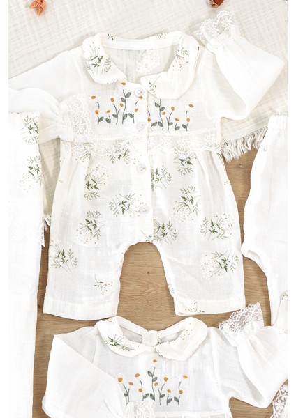 Kız Bebek Yenidoğan Dantelli Süslü Müslin 10 Lu Lüks Hastane Çıkışı Zıbın Seti STL6997 modelleri