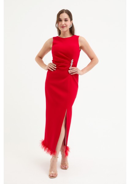 Kadın Kırmızı Otrişli Söz Nişan Nikah Abiye Elbise fiyatları