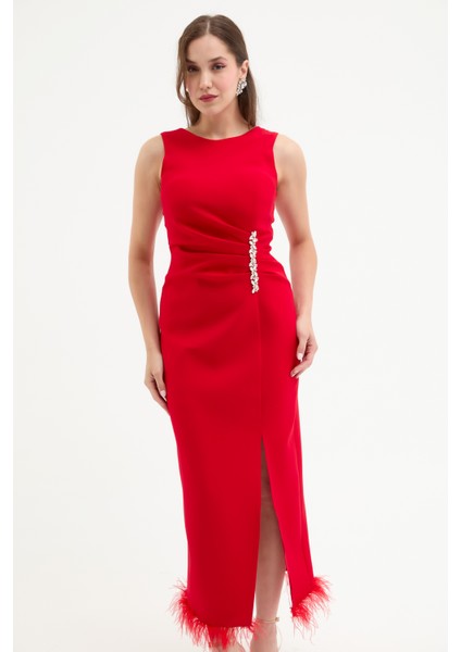 Kadın Kırmızı Otrişli Söz Nişan Nikah Abiye Elbise modelleri