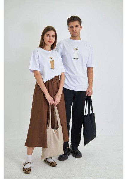 Kadın Special Edition Ayıcık Baskılı Beyaz Tişört