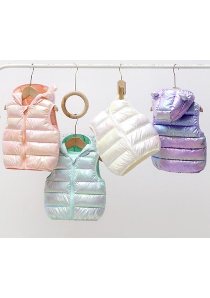 Parlak Puffy Teddy Kulaklı Pufudik Şişme Yelek Pufudik Mint Kız Çocuk Yelek