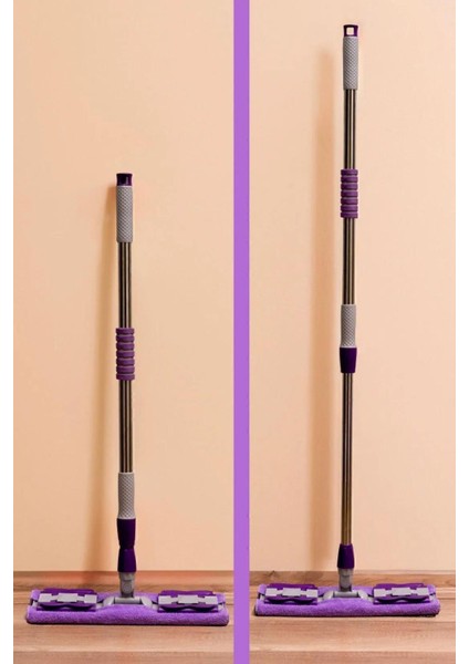 Mandallı Mikrofiber Mop, Yer Mopu, Fayans, Duvar, Yüzey Temizlik (1 Adet Yedek Bez Hediyeli) - Mor
