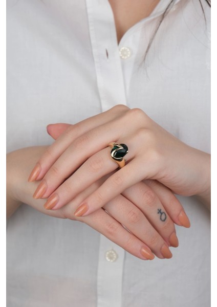 14 Ayar Altın Yeşil Taşlı Vintage Yüzük 908