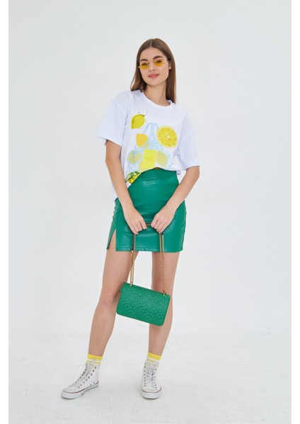 Kadın Limon Baskılı Lila Oversize Yazlık Tişört Squeeze The Day indirimleri