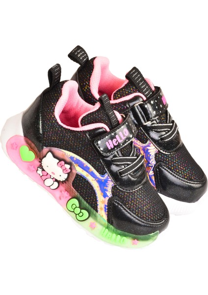 Günlük Kız Çocuk Spor Ayakkabı Hello Kitty Süs Detay Işıklı Taban Lastik Bağcık Sneaker 120