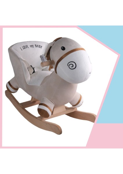 Sallanan Doldurulmuş At Peluş Rocker 60 cm Bej-Beyaz Yktsn