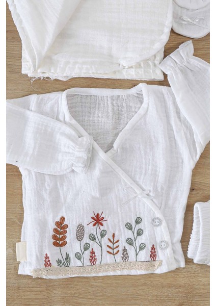 Kız Bebek Yenidoğan Işlemeli Süslü Natural Müslin 10 Lu Lüks Hastane Çıkışı Zıbın Seti STL6998 modelleri