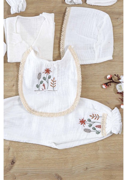 Kız Bebek Yenidoğan Işlemeli Süslü Natural Müslin 10 Lu Lüks Hastane Çıkışı Zıbın Seti STL6998 fırsatları