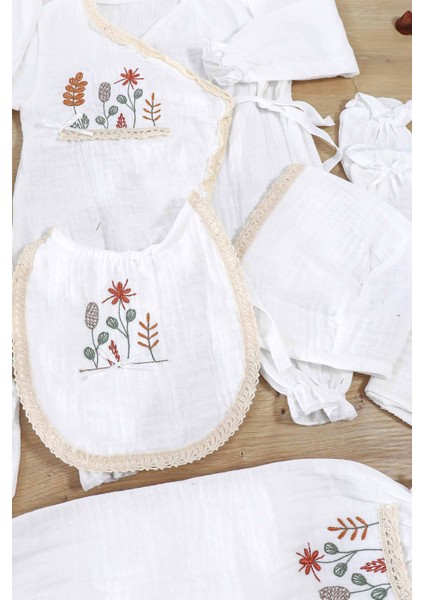 Kız Bebek Yenidoğan Işlemeli Süslü Natural Müslin 10 Lu Lüks Hastane Çıkışı Zıbın Seti STL6998 indirimleri