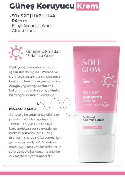Pink Sun Cream 50+ SPF 50ML | Ton Eşitleyici & Yüz Güneş Kremi