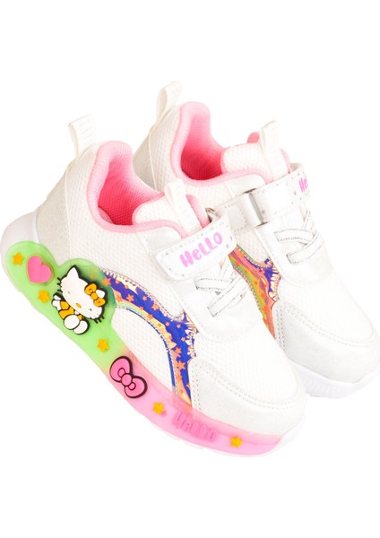 Günlük Kız Çocuk Spor Ayakkabı Hello Kitty Süs Detay Işıklı Taban Lastik Bağcık Sneaker 120