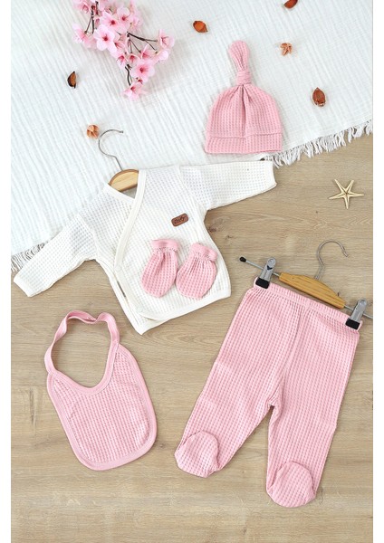 Kız Bebek Beyaz Natural % 100 Pamuk Kumaş 5 Li Hastane Çıkışı Seti STL6999