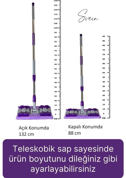 Tak Kullan Çıkart Teleskopik Saplı Yedek Bezli Mandallı Dip Köşe Dar Alan Temizleme Mop Su Emici