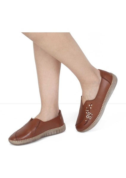 Kadın Taba Çiçek Detaylı Deri Ayakkabı fiyatları