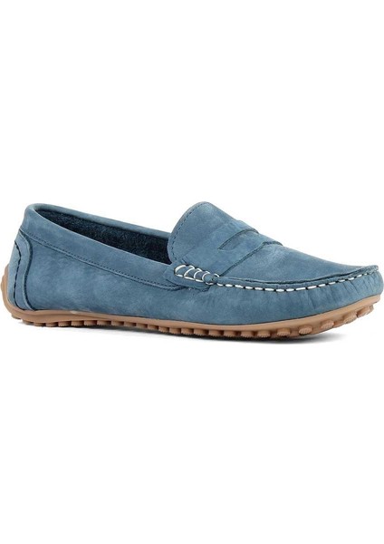 Kadın Mavi Nubuk Deri Loafer