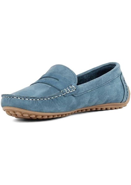 Kadın Mavi Nubuk Deri Loafer