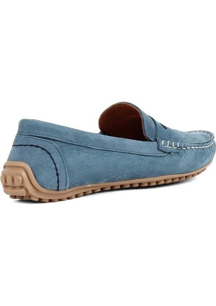 Kadın Mavi Nubuk Deri Loafer