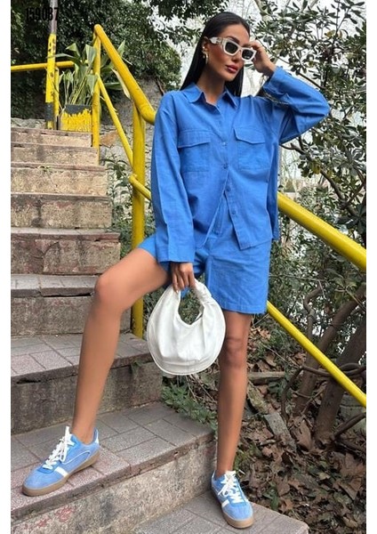 Gömlek ve Şort Flamlı Keten Takım-Son Görsel Hediyemizdir.