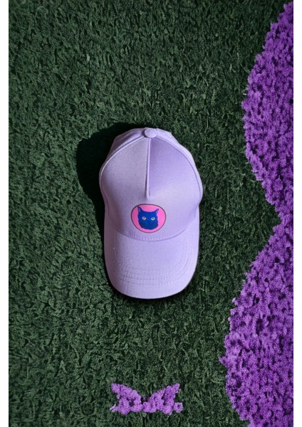 Catsue Kedi Desenli Pamuk Lila Cap Şapka