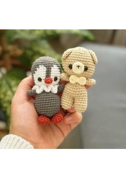 El Örgüsü Amigurumi Anahtarlıklar (Penguen+ Ayıcık) Anahtarlık Aparatı Takılıp Gönderilir