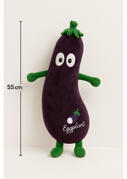 Patlican Peluş Yastık 55 cm | Patlican Peluş Oyuncak | Meyve Peluş Hediyeler