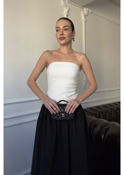 Çift Renkli Tasarım Elbise- Beyaz fiyatları