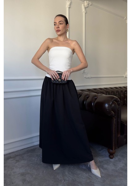 Çift Renkli Tasarım Elbise- Beyaz fırsatları