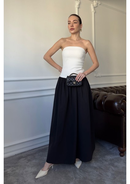 Çift Renkli Tasarım Elbise- Beyaz indirimleri