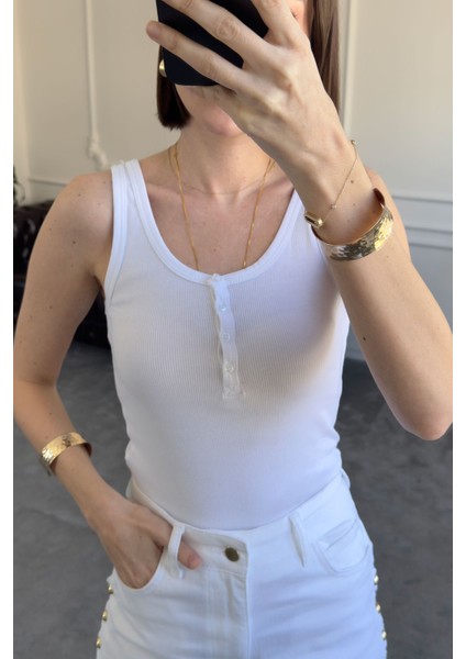 Kalın Askılı Düğmeli Premium Atlet- Beyaz fırsatları