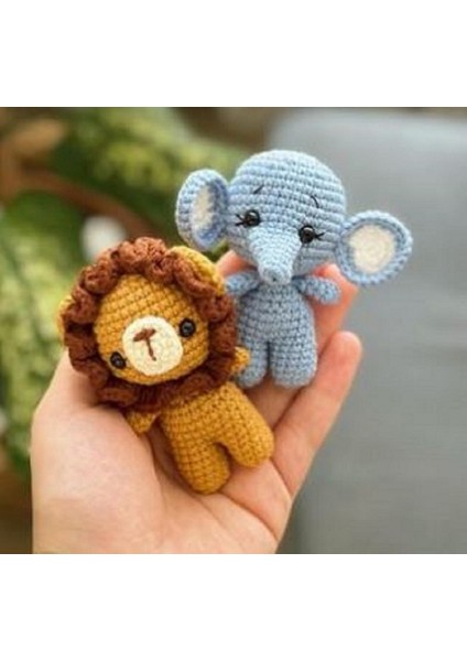 Amigurumi Fil ve Aslan Anahtarlık (Anahtarlık Aparatı Takılı Gönderilir)