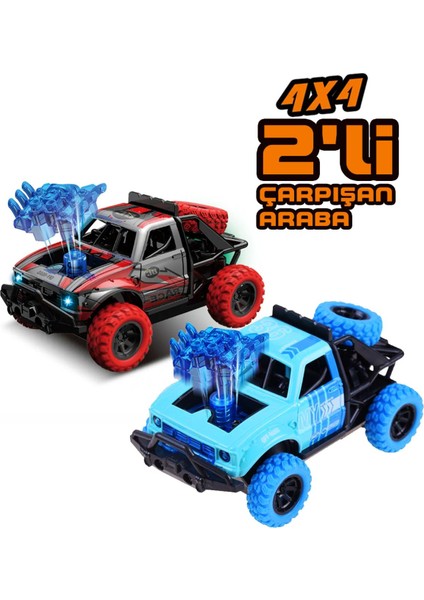 2'li Set 4x4 Metal Çarpışan Jeep Oyuncak Araba | Ses ve Işık Efektleri | Çek-Bırak
