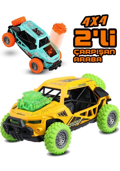 2'li Set 4x4 Metal Çarpışan Suv Oyuncak Araba | Ses ve Işık Efektleri | Çek-Bırak