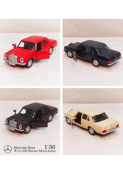 Benz W114 | 4'lü Çek Bırak Metal Araba Seti | Diecast 1:36 Çek Bırak Model Araba